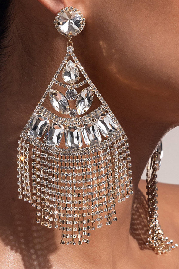 Glittery Rhinestone Tassels Earrings