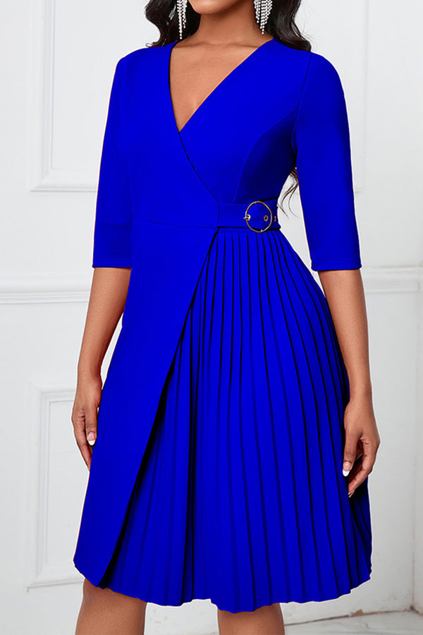 Casual V-Neck Solid Color Dress