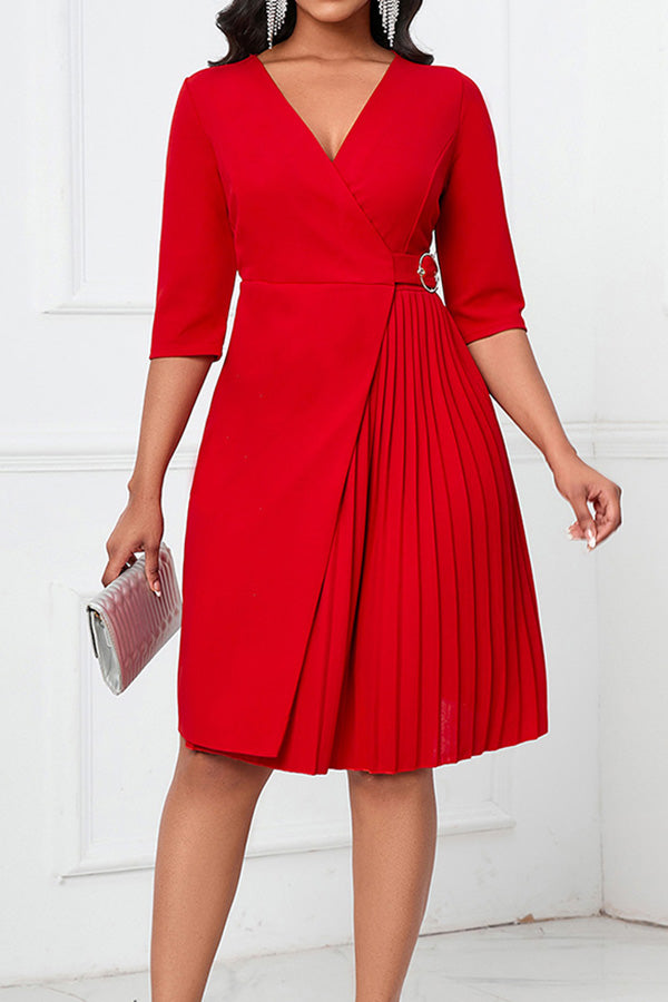 Casual V-Neck Solid Color Dress
