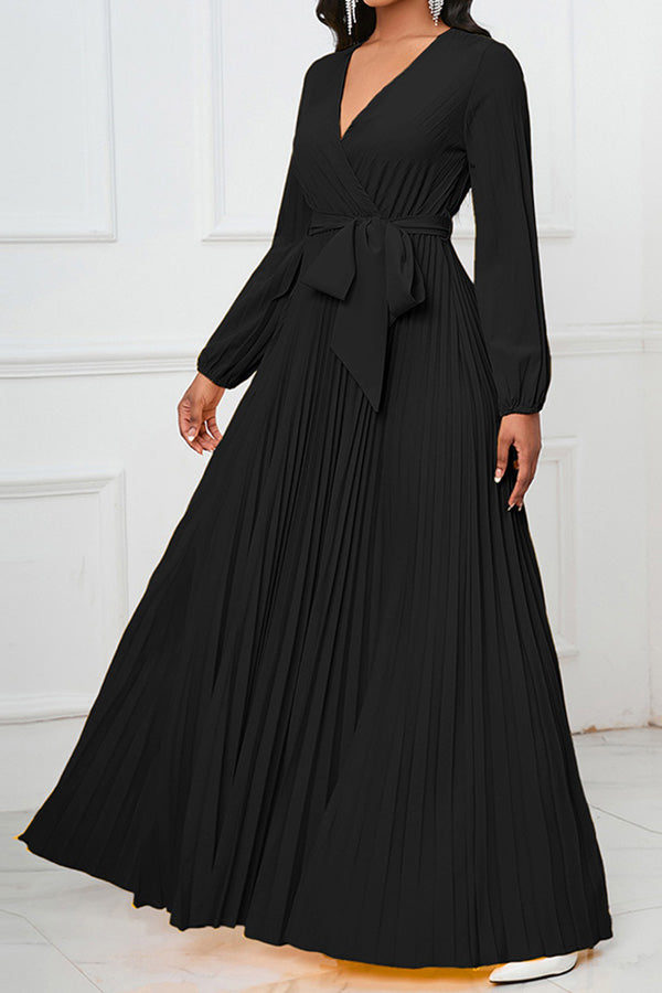 Chic V-Neck Pleated A-line Dress