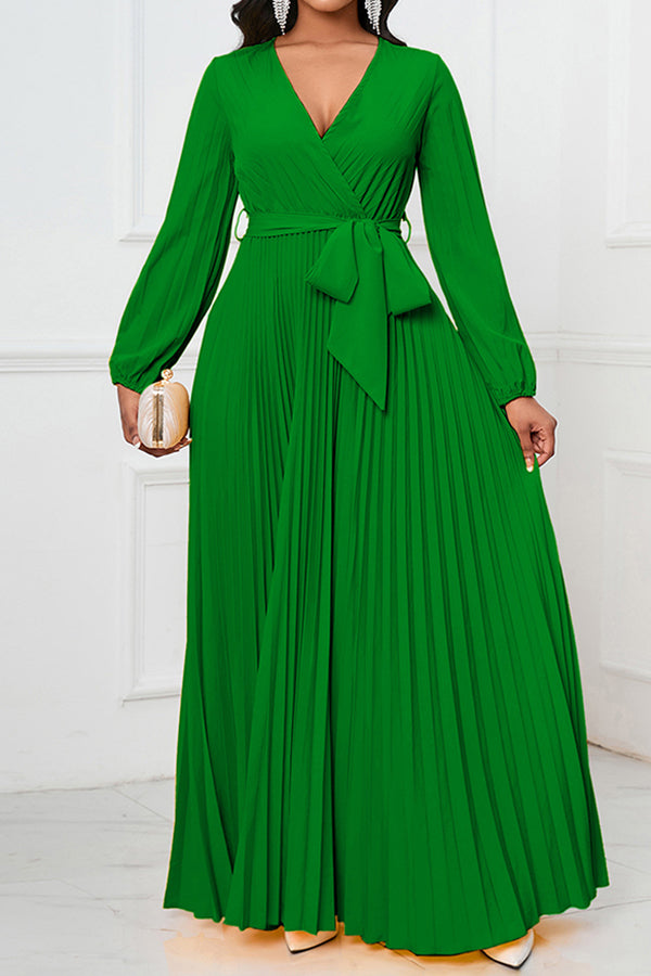 Chic V-Neck Pleated A-line Dress