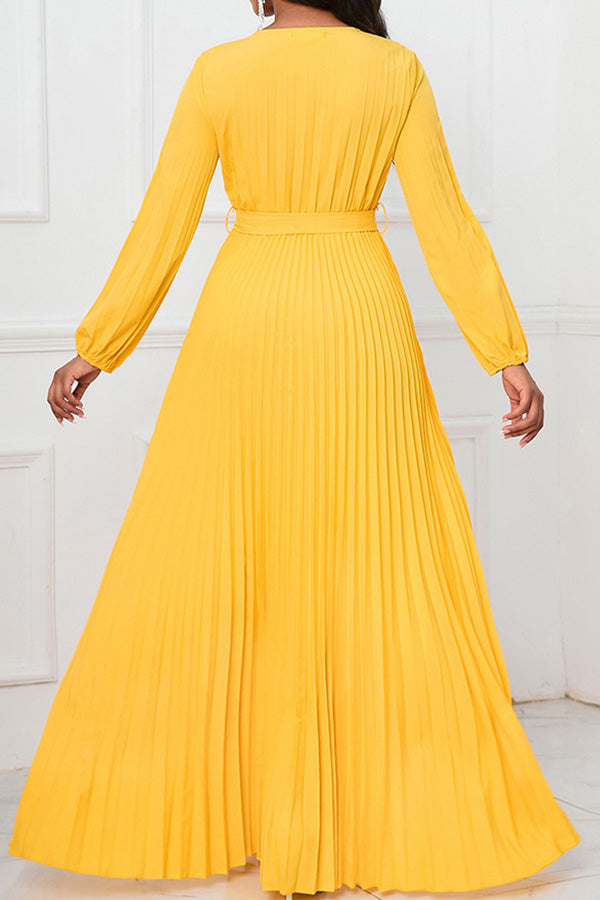 Chic V-Neck Pleated A-line Dress