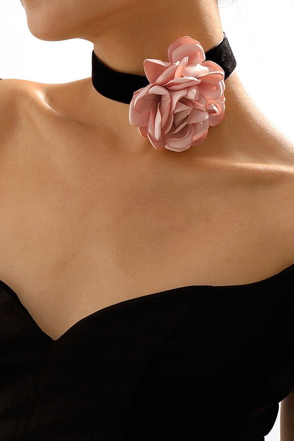 Elegant Flocking Cloth Rose Necklace
