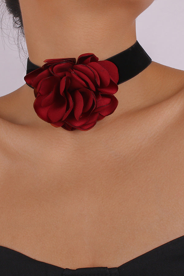 Elegant Flocking Cloth Rose Necklace