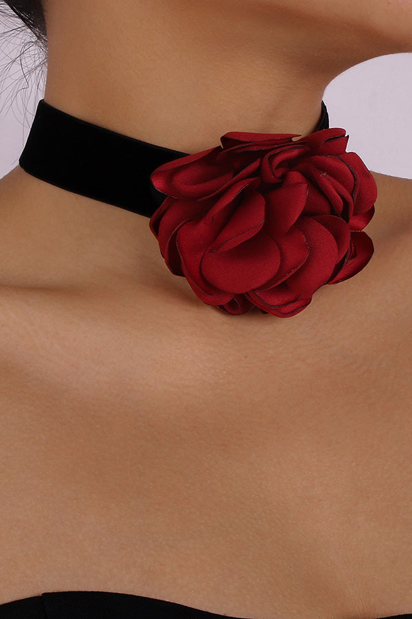 Elegant Flocking Cloth Rose Necklace
