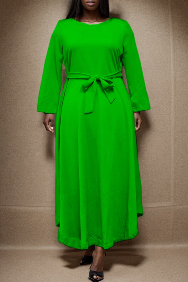 Elegant Solid Round Neck Maxi Dress