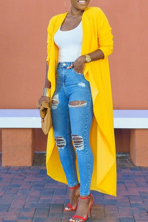 Solid Color High Low Outerwear