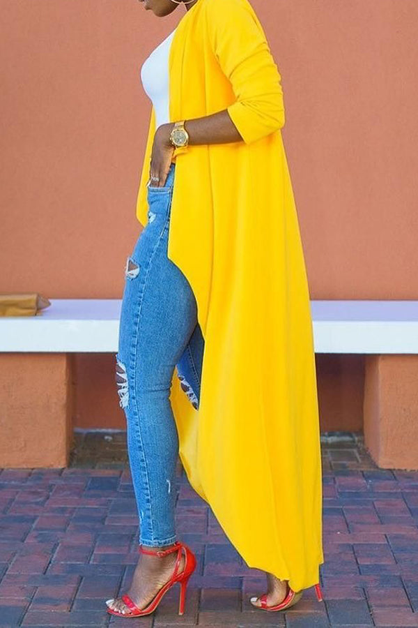 Solid Color High Low Outerwear