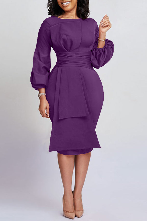 Bow Front Lantern Sleeve Bodycon Dress