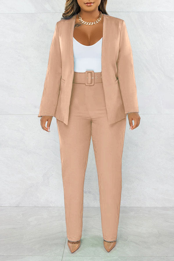 Leisure Open Front Blazer & Pants Set